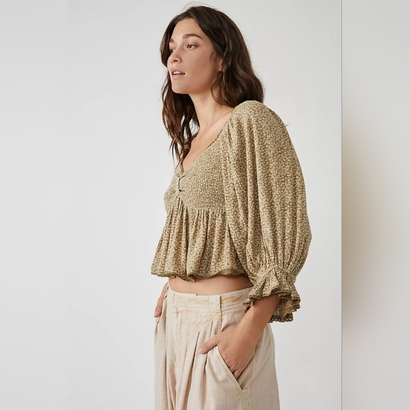 NWT Free People | Brittnee Printed Top In Tropical Nut - Picture 13 of 13